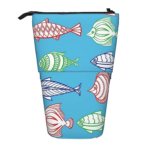 BEEOFICEPENG Teleskop-Federmäppchen, dekorativer Fisch-Aufdruck, Ständer, Bleistifthalter, Federmäppchen, Stifttasche, Make-up-Tasche von BEEOFICEPENG