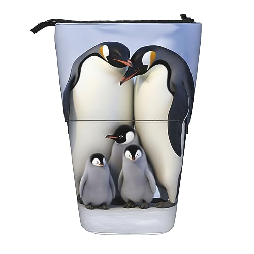 BEEOFICEPENG Teleskop-Federmäppchen, niedlicher Pinguin-Familien-Druck, Ständer, Stiftehalter, Federmäppchen, Stifttasche, Make-up-Tasche von BEEOFICEPENG