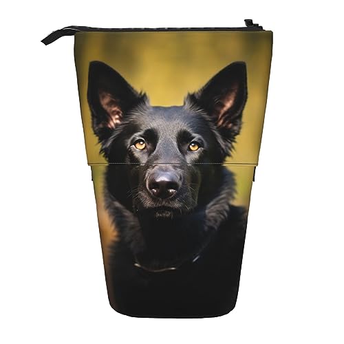 BEEOFICEPENG Teleskop-Federmäppchen, schwarzer Deutscher Schäferhund-Aufdruck, Ständer, Stiftehalter, Federmäppchen, Stifttasche, Make-up-Tasche von BEEOFICEPENG