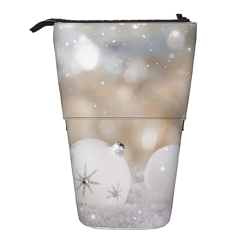 BEEOFICEPENG Teleskop-Federmäppchen, weißer Weihnachtskugeln-Ständer, Bleistifthalter, Federmäppchen, Stifttasche, Make-up-Tasche von BEEOFICEPENG