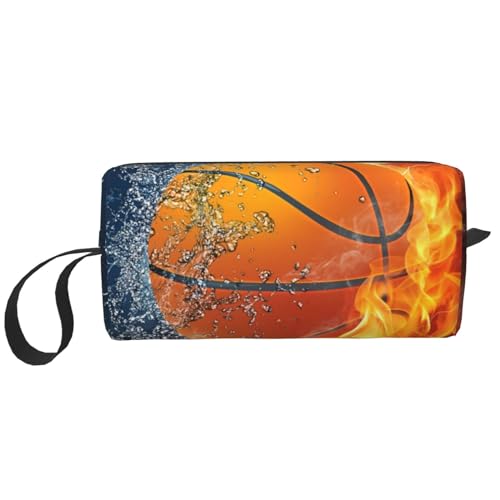 Make-up-Tasche, Empfangstasche, Reise-Kosmetiktasche, Kulturbeutel, tragbarer Make-up-Taschen-Organizer,Basketball in Wasser und Feuer von BEEOFICEPENG