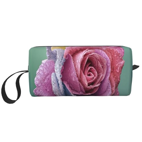 Make-up-Tasche, Empfangstasche, Reise-Kosmetiktasche, Kulturbeutel, tragbarer Make-up-Taschen-Organizer,Bunte Rose-Romance-Blütenblätter-Pflanze von BEEOFICEPENG