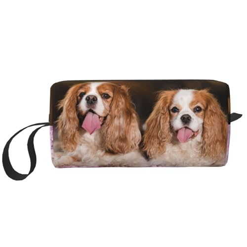 Make-up-Tasche, Empfangstasche, Reise-Kosmetiktasche, Kulturbeutel, tragbarer Make-up-Taschen-Organizer,Cavalier King Charles Spaniel Weißbraune Hunde von BEEOFICEPENG