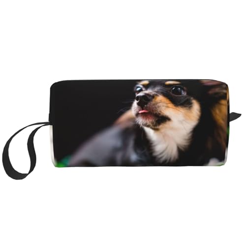 Make-up-Tasche, Empfangstasche, Reise-Kosmetiktasche, Kulturbeutel, tragbarer Make-up-Taschen-Organizer,Chihuahua-Hund süß von BEEOFICEPENG