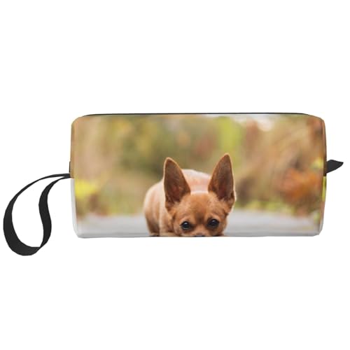 Make-up-Tasche, Empfangstasche, Reise-Kosmetiktasche, Kulturbeutel, tragbarer Make-up-Taschen-Organizer,Chihuahua-Hund von BEEOFICEPENG