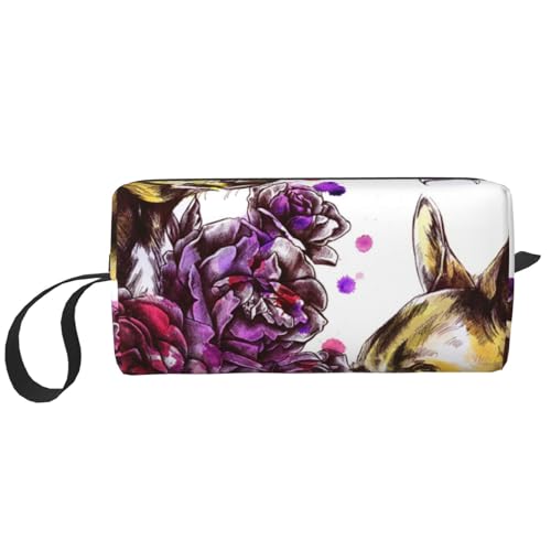 Make-up-Tasche, Empfangstasche, Reise-Kosmetiktasche, Kulturbeutel, tragbarer Make-up-Taschen-Organizer,Chihuahua und Rose von BEEOFICEPENG