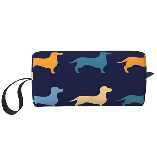 Make-up-Tasche, Empfangstasche, Reise-Kosmetiktasche, Kulturbeutel, tragbarer Make-up-Taschen-Organizer,Dackel Blau-Orange-Hund von BEEOFICEPENG