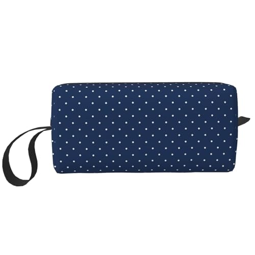 Make-up-Tasche, Empfangstasche, Reise-Kosmetiktasche, Kulturbeutel, tragbarer Make-up-Taschen-Organizer,Elegante kleine marineblaue weiße Polka Dots von BEEOFICEPENG