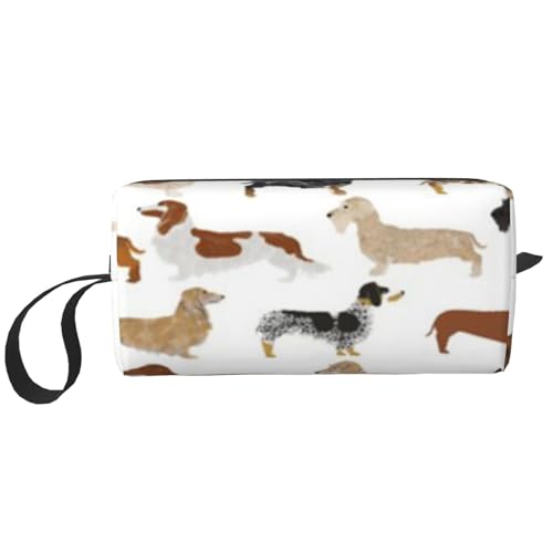 Make-up-Tasche, Empfangstasche, Reise-Kosmetiktasche, Kulturbeutel, tragbarer Make-up-Taschen-Organizer,Glatte, drahthaarige, langhaarige Dackel, Hunde, Haustiere von BEEOFICEPENG