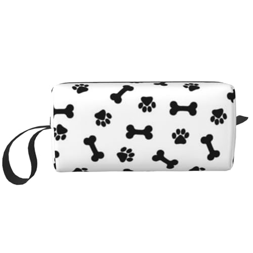 Make-up-Tasche, Empfangstasche, Reise-Kosmetiktasche, Kulturbeutel, tragbarer Make-up-Taschen-Organizer,Hundeknochen, U-Pfoten, Schwarz und Weiß von BEEOFICEPENG