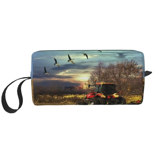 Make-up-Tasche, Empfangstasche, Reise-Kosmetiktasche, Kulturbeutel, tragbarer Make-up-Taschen-Organizer,Landschafts-Sonnenuntergang-Traktor von BEEOFICEPENG