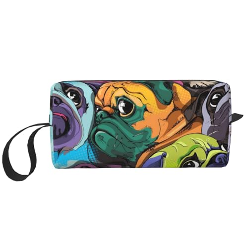 Make-up-Tasche, Empfangstasche, Reise-Kosmetiktasche, Kulturbeutel, tragbarer Make-up-Taschen-Organizer,Lustiger Cartoon-Mops-Hund von BEEOFICEPENG