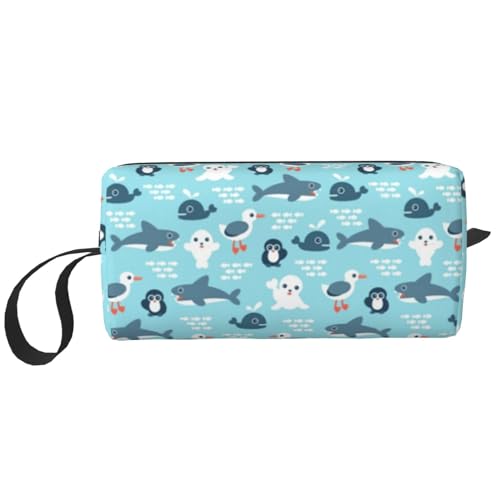 Make-up-Tasche, Empfangstasche, Reise-Kosmetiktasche, Kulturbeutel, tragbarer Make-up-Taschen-Organizer,Meereslebewesen, Seehund, Walhai, Pinguin und von BEEOFICEPENG