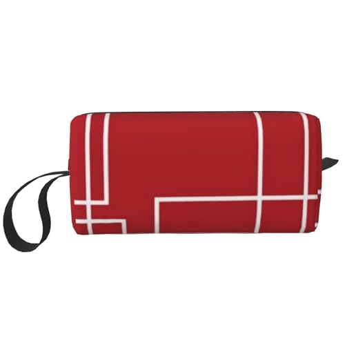 Make-up-Tasche, Empfangstasche, Reise-Kosmetiktasche, Kulturbeutel, tragbarer Make-up-Taschen-Organizer,Modernes Rot-Weiß-Geometrie von BEEOFICEPENG