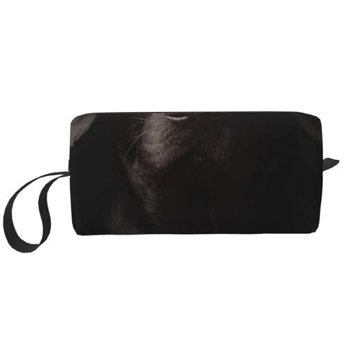 Make-up-Tasche, Empfangstasche, Reise-Kosmetiktasche, Kulturbeutel, tragbarer Make-up-Taschen-Organizer,Neugieriger adoptierter schwarzer Labrador von BEEOFICEPENG