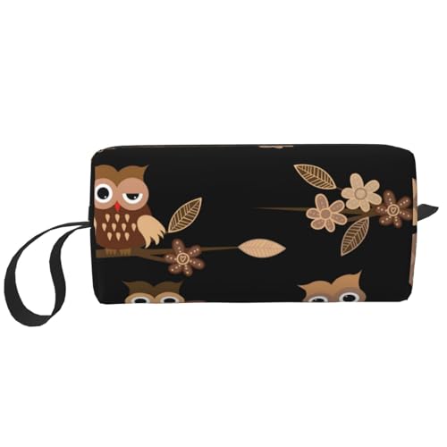 Make-up-Tasche, Empfangstasche, Reise-Kosmetiktasche, Kulturbeutel, tragbarer Make-up-Taschen-Organizer,Niedliche braune Cartoon-Eulen von BEEOFICEPENG