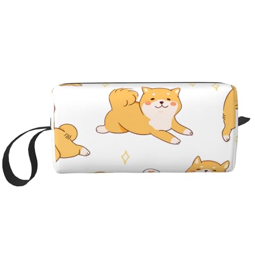 Make-up-Tasche, Empfangstasche, Reise-Kosmetiktasche, Kulturbeutel, tragbarer Make-up-Taschen-Organizer,Niedliches Shiba Inu-Hundemuster von BEEOFICEPENG