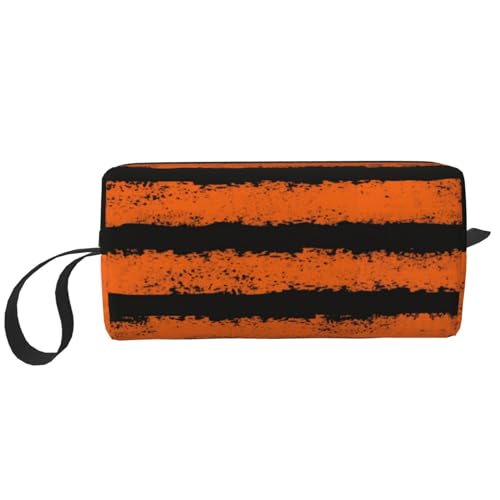 Make-up-Tasche, Empfangstasche, Reise-Kosmetiktasche, Kulturbeutel, tragbarer Make-up-Taschen-Organizer,Orangefarbener schwarzer Streifen von BEEOFICEPENG