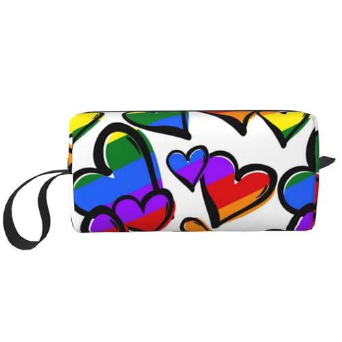 Make-up-Tasche, Empfangstasche, Reise-Kosmetiktasche, Kulturbeutel, tragbarer Make-up-Taschen-Organizer,Regenbogenfarbene Herzen Bedruckt von BEEOFICEPENG