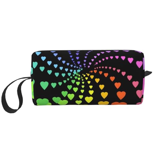 Make-up-Tasche, Empfangstasche, Reise-Kosmetiktasche, Kulturbeutel, tragbarer Make-up-Taschen-Organizer,Regenbogenherzen von BEEOFICEPENG