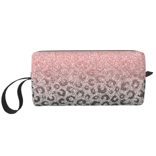 Make-up-Tasche, Empfangstasche, Reise-Kosmetiktasche, Kulturbeutel, tragbarer Make-up-Taschen-Organizer,Roségold-Silber-Glitzer-Leopardenmuster von BEEOFICEPENG