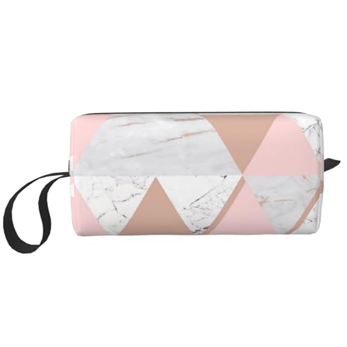 Make-up-Tasche, Empfangstasche, Reise-Kosmetiktasche, Kulturbeutel, tragbarer Make-up-Taschen-Organizer,Roségoldenes Dreieck-Marmormuster von BEEOFICEPENG