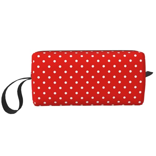 Make-up-Tasche, Empfangstasche, Reise-Kosmetiktasche, Kulturbeutel, tragbarer Make-up-Taschen-Organizer,Rot mit Rot mit weißen Punkten von BEEOFICEPENG