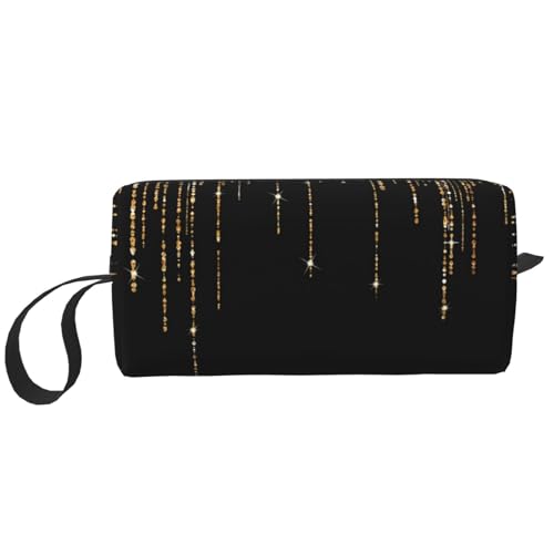 Make-up-Tasche, Empfangstasche, Reise-Kosmetiktasche, Kulturbeutel, tragbarer Make-up-Taschen-Organizer,Schwarzgoldene glitzernde Fransen von BEEOFICEPENG