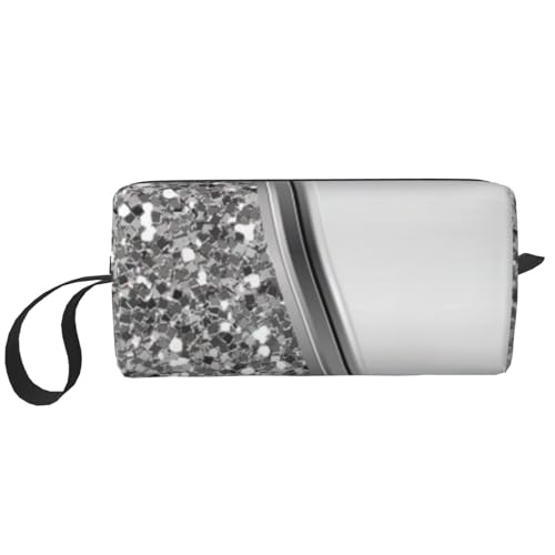 Make-up-Tasche, Empfangstasche, Reise-Kosmetiktasche, Kulturbeutel, tragbarer Make-up-Taschen-Organizer,Silbernes Faux-Glitzer-Glam-Bling von BEEOFICEPENG