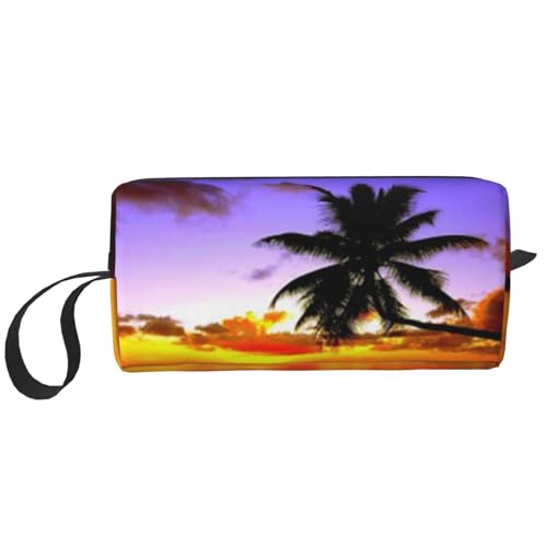 Make-up-Tasche, Empfangstasche, Reise-Kosmetiktasche, Kulturbeutel, tragbarer Make-up-Taschen-Organizer,Tropische Kokosnussbaumlandschaft bei Sonnenuntergang von BEEOFICEPENG