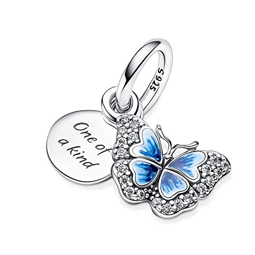 BEEUVIP Damen Blauer Schmetterling Dangle Charm Anhänger für Armband 925 Sterling Silber Geburtsstein Charms Beads passend für Armband von BEEUVIP
