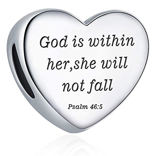 BEEUVIP Damen Christian Bible Verse Religious Liebe Herz Charm Anhänger für Armband 925 Sterling Silber Geburtsstein Charms Beads passend für Armband E465 von BEEUVIP