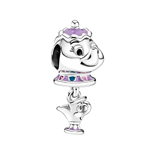 BEEUVIP Damen Die Schöne und das Biest Mrs. Potts und Chip Dangle Charm Anhänger für Armband 925 Sterling Silber Geburtsstein Charms Beads passend für Armband von BEEUVIP