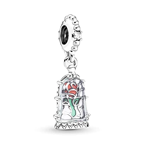 BEEUVIP Damen Die Schöne und das Biest Verzauberte Rose Dangle Charm Anhänger für Armband 925 Sterling Silber Geburtsstein Charms Beads passend für Armband von BEEUVIP