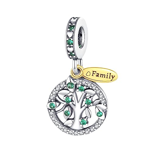 BEEUVIP Damen Familie Baum des Lebens baumeln Charm Anhänger für Armband 925 Sterling Silber Geburtsstein Charms Beads passend für Armband von BEEUVIP