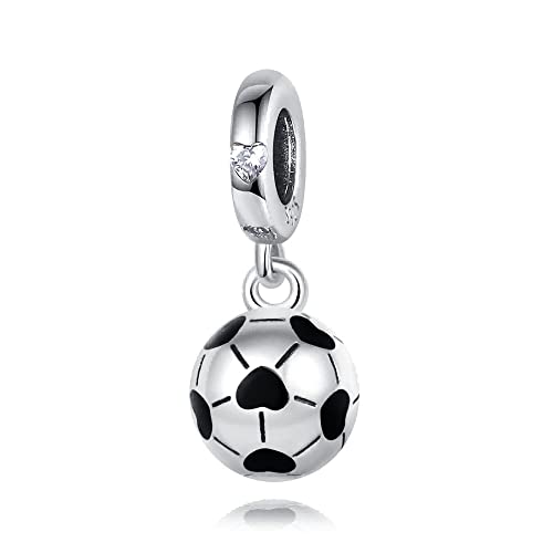 BEEUVIP Damen Fußball Charm Anhänger für Armband 925 Sterling Silber Geburtsstein Charms Beads passend für Armband von BEEUVIP
