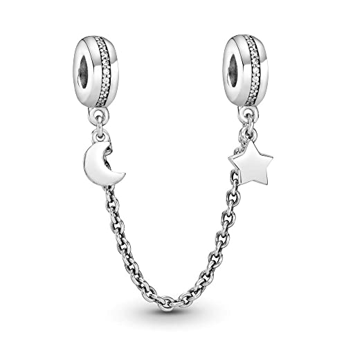 BEEUVIP Damen Halbmond und Stern Sicherheitskette Charm Anhänger für Armband 925 Sterling Silber Geburtsstein Charms Beads passend für Armband von BEEUVIP