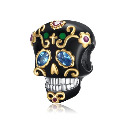 BEEUVIP Damen Halloween Schädelkopf Charm Anhänger für Armband 925 Sterling Silber Geburtsstein Charms Beads passend für Armband von BEEUVIP
