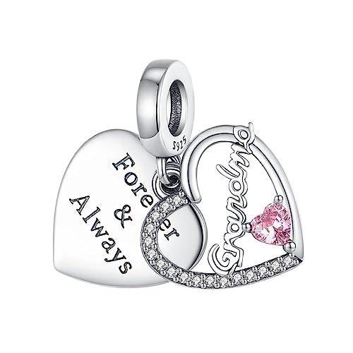 BEEUVIP Damen Ich liebe dich Oma Herz baumeln Charm Anhänger für Armband 925 Sterling Silber Geburtsstein Charms Beads passend für Armband von BEEUVIP