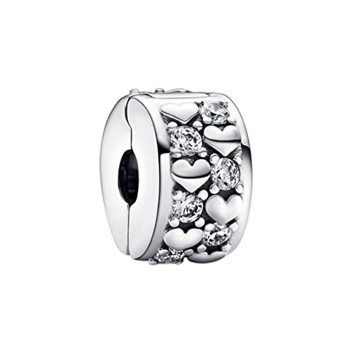 BEEUVIP Damen Infinite Hearts Sparkling Clip Charm Anhänger für Armband 925 Sterling Silber Geburtsstein Charms Beads passend für Armband von BEEUVIP