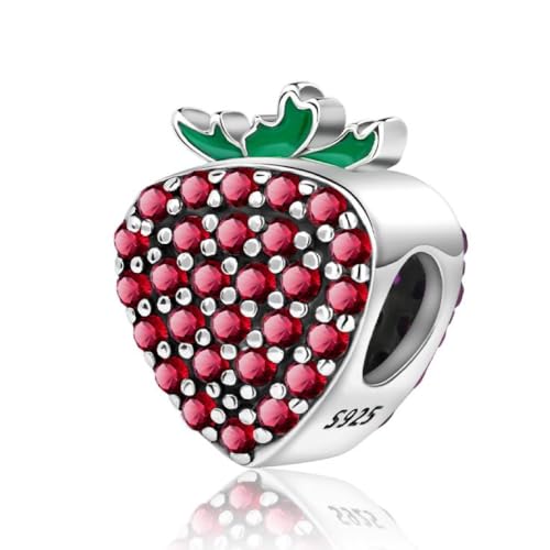 BEEUVIP Damen Köstliche Erdbeeren Charm Anhänger für Armband 925 Sterling Silber Geburtsstein Charms Beads von BEEUVIP