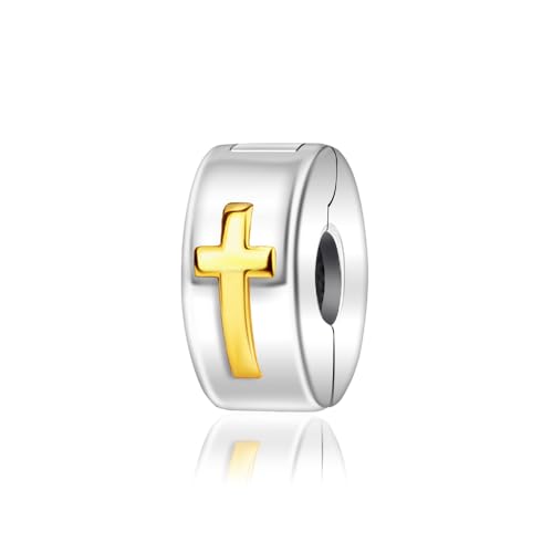 BEEUVIP Damen Kreuzclip Charm Anhänger für Armband 925 Sterling Silber Geburtsstein Charms Beads von BEEUVIP