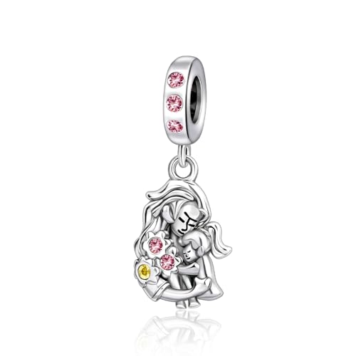 BEEUVIP Damen Mutter und Tochter Anhänger Charm Anhänger für Armband 925 Sterling Silber Geburtsstein Charms Beads von BEEUVIP