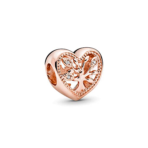 BEEUVIP Damen Rose Gold Stammbaum Herz Charm Anhänger für Armband 925 Sterling Silber Geburtsstein Charms Beads passend für Armband von BEEUVIP