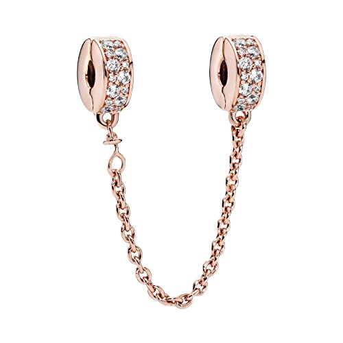 BEEUVIP Damen Sicherheitskette Clip aus Roségold Charm Anhänger für Armband 925 Sterling Silber Geburtsstein Charms Beads passend für Armband von BEEUVIP