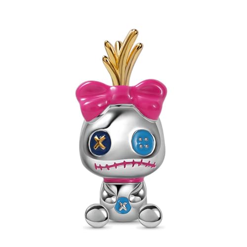 BEEUVIP Damen Stitch Bow Doll Charm Anhänger für Armband 925 Sterling Silber Geburtsstein Charms Beads passend für Armband von BEEUVIP