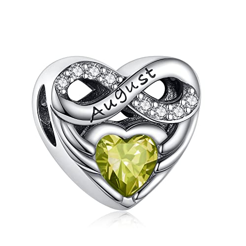 BEEUVIP Damen Unendlichkeit Liebe Herz Geburtsstein August Charm Anhänger für Armband 925 Sterling Silber Geburtsstein Charms Beads passend für Armband von BEEUVIP