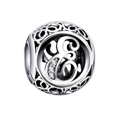 BEEUVIP E Charm-Anhänger, 925 Sterlingsilber, Motiv: Buchstabe des Alphabets, für Armbänder, kompatibel mit europäischen Armbändern Stil A von BEEUVIP