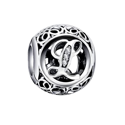 BEEUVIP L Charm-Anhänger, 925 Sterlingsilber, Motiv: Buchstabe des Alphabets, für Armbänder, kompatibel mit europäischen Armbändern Stil A von BEEUVIP
