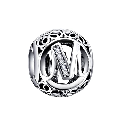 BEEUVIP M Charm-Anhänger, 925 Sterlingsilber, Motiv: Buchstabe des Alphabets, für Armbänder, kompatibel mit europäischen Armbändern Stil A von BEEUVIP
